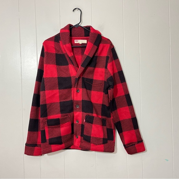 Levi's  Buffalo Plaid  Cardigan Black Red  Fleece Lined Size M - Picture 3 of 9